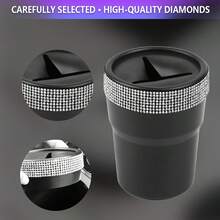 1pc Multifunctional Car Mini Trash Can With Lid, Coin Storage Desktop Organizer Ashtray Holder Box Cup Holder Garbage Bin - A - View 8