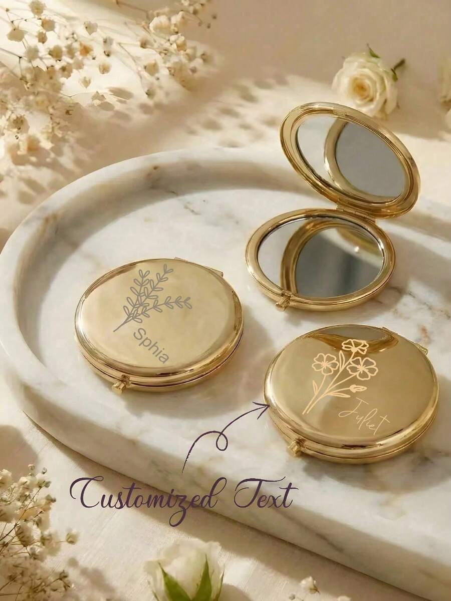 1pc Customizable Engraved Makeup Mirror/Personalized Pocket Mirror, Bridesmaid Proposal Gift/Best Friend Birthday Gift/Women's Personalized Gift, Suitable For All Seasons