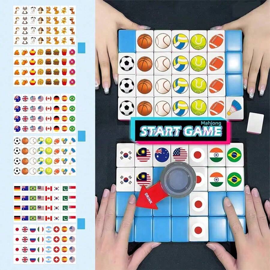 Mini TK64+1 Beach Escape Mahjong Game, Popular Game, Patterned Flag Battle Ball, Casual Party Time 2-Player Game, Party Activity Prop Gift - Multi-color - View 1