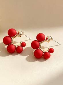 1 Pair Of Fashionable Personalities Faux Pearl Earrings Sweet And Minimalist Style Suitable For Women's Daily Commuting ﻿ ﻿ - Red - View 6