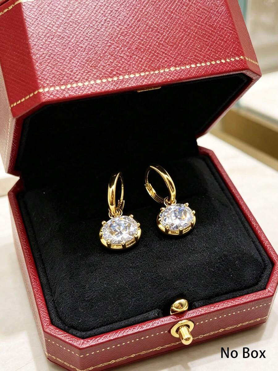 Large Diamond Pendant Earrings, Party Queen Essential, Christmas Gift, Gold Jewelry - Gold - View 1