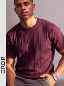 GRDR Men's Thin Summer Knit Solid Color Ribbed Short Sleeve, Sports Casual, Suitable For Outdoor Sports - Red Violet - View 3