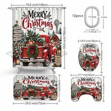 1pc/4pcs Country Farmhouse Style Christmas Red Truck Pattern Multi-Functional Bathroom Decor Shower Curtain Set, Free 12 Hooks, Premium Holiday Atmosphere, Bathroom Mat, U-Shaped Bath Mat And Round Toilet Lid Cover, Suitable For All Scenes Decoration Bathroom Set - Rustic Farmhouse Christmas Red Truck - View 3