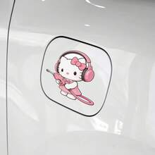 SANRIO 1pc Pink Headset Hello Kitty Car Sticker, Perfect For Fuel Tank Cap Decoration. Add Fun And Cute Vibes To Your Vehicle With This Decorative Fuel Lid Sticker, It's A Gift For Hello Kitty Fans, Also A Great Gift For Family And Friends - A - View 4