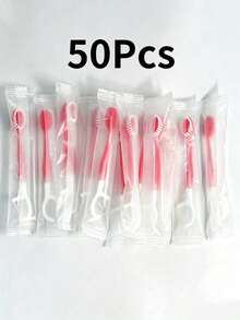 100/60/50/30/20/10/5/1pc Disposable Toothbrush Set, Mini Travel Toothbrush, Teeth Cleaning Brush, Oral Hygiene Tool, Includes Dental Floss, Toothpicks And Tongue Cleaner, Portable Fresh Breath Toothbrush (No Beads), Tongue Scraper, Dental Accessories - Pink - View 14