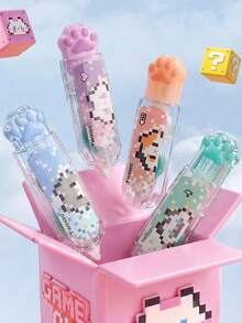 1pc/2/4pcs Cute Pixel Cat Paw Press-Type Dot Glue, Retractable Dot Adhesive Roller, Great For Daily Study, Office Use, Student Rewards - Multicolor - View 1