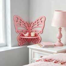 1pc Nordic Girl Style Hollow Flower Wall Shelf Corner Decorative Storage Rack For Bedroom & Kids Room - Solid Color Butterfly - View 3