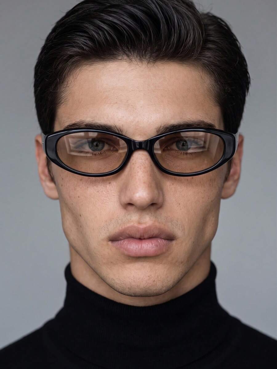 1 Pair Men's Black Oval Minimalist Solid Color Retro Street Style Fashion Glasses - Black - View 1