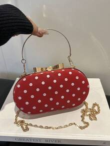 Fashionable Mini Red Bottom White Polka Dot Luxury Metal Chain Portable Women Evening Bag Exquisite Wedding Crossbody Handbag Bow Decor - Red - View 11