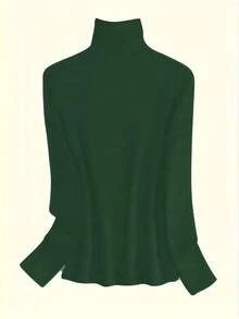 Women's High Neck Turtleneck Base Layer Top, Spring Autumn Winter 2024 New Style, Long Sleeve Black Thin Top - Dark Green 1 - View 5