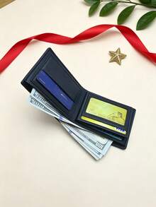1pc Black Embossed Men's Short Wallet, Durable PU Leather, Multi-Card Slot Card Holder, Slim Business Casual Wallet, Daily Commute, Travel, Birthday Gift, Father's Day Gift - Black - View 8