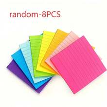 1/4/8pcs 8-Color Fluorescent Lined Sticky Notes, High Aesthetic, Paper Surface With Horizontal Grid Pattern, Smooth Writing Experience, Self-Adhesive Backing For Firm Attachment, Resistant To Peeling, Back To School, Christmas, Halloween, Thanksgiving Gifts - one-size - View 12