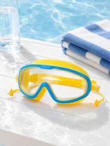 1pc Large Frame Swimming Goggles, One-Piece Design With Built-In Earplugs, High Definition Anti-Fog, Soft Silicone Seal Waterproof, Wide Field Of View Lenses; Adjustable Elastic Headband, Comfortable Fit Without Pressure On Eyes - Swimming Goggles - View 12