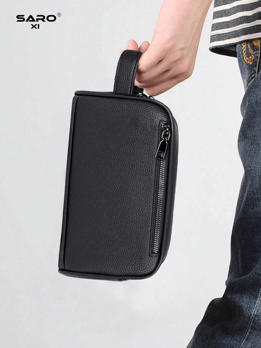 saroxi Tas Clutch Pria Kapasitas Besar, Tas Tangan, Tas Pergelangan Tangan, Tas Selempang, Tas Perjalanan Ringan Portabel, Cocok untuk Kerja, Perjalanan, Komuter, Sekolah Menengah, Gaya Sederhana PVC, Mode Kasual, Hitam, Hadiah untuk Suami, Hadiah untuk Pacar, Hadiah untuk Pria