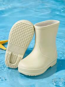 HAHABOBO New Cute Solid Color Children's Rain Boots Lightweight, Comfortable Soft Toddler Boys & Girls Outdoor Rainy Day Walking, Commuting - Khaki - View 3