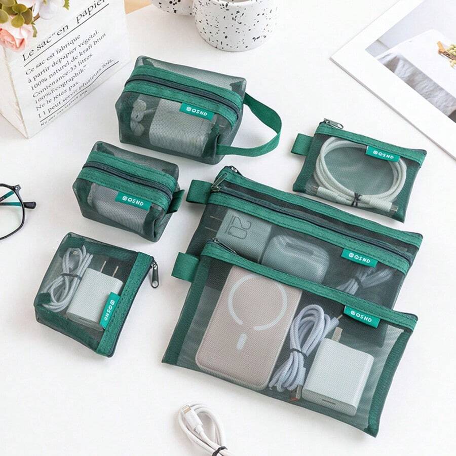 6 Pack-Minimalist Transparent Mesh Storage Bag, Mesh Cosmetic Bag, Portable Coin Purse, Stationery Pencil Case, Portable Travel Cosmetic Bag With Zipper, Suitable For Home And Office Storage, Portable Coin Purse When Going Out - A - View 1