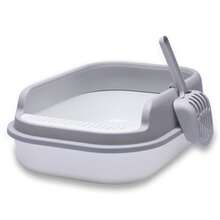 Semi-Open Cat Litter Box With Cleaning Scoop And Sanitary Filter - Champagne - View 1