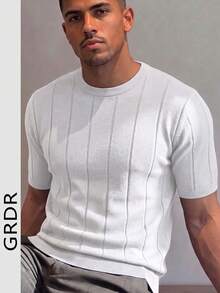 GRDR Men's Lightweight Summer Knit Sweater Solid Color Ribbed Short Sleeve, Sporty Casual, Suitable For Outdoor Sports - White - View 4