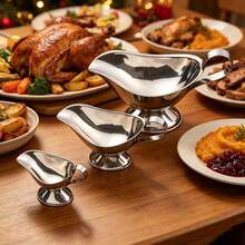 Stainless Steel Sauce Boat With Handle, Gravy Boat Pouring Pitcher For Home And Commercial Use, Holiday Gathering Tableware, Suitable For Thanksgiving Turkey Feast, Christmas Family Dinner, Halloween Food Party, Steak Pasta Dessert Sauce Container, Western Table Decor Utensils, Multiple Sizes Available - Silver - View 2