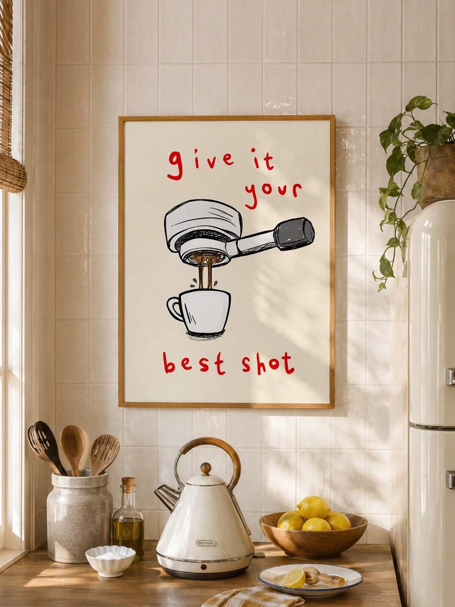 1件無框 Give It Your Best Shot 咖啡畫布牆飾,趣味濃縮咖啡手柄語錄海報,可愛手繪廚房裝飾畫,幽默咖啡店、廚房、餐廳牆面裝飾,送給咖啡愛好者的可愛禮物 - 抽象C款 - 查看 1