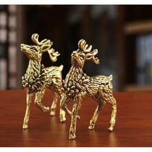Brass Deer Small Ornament Desktop Decoration Craft Copper Animal Elk Sika Deer Figurine - A - View 1