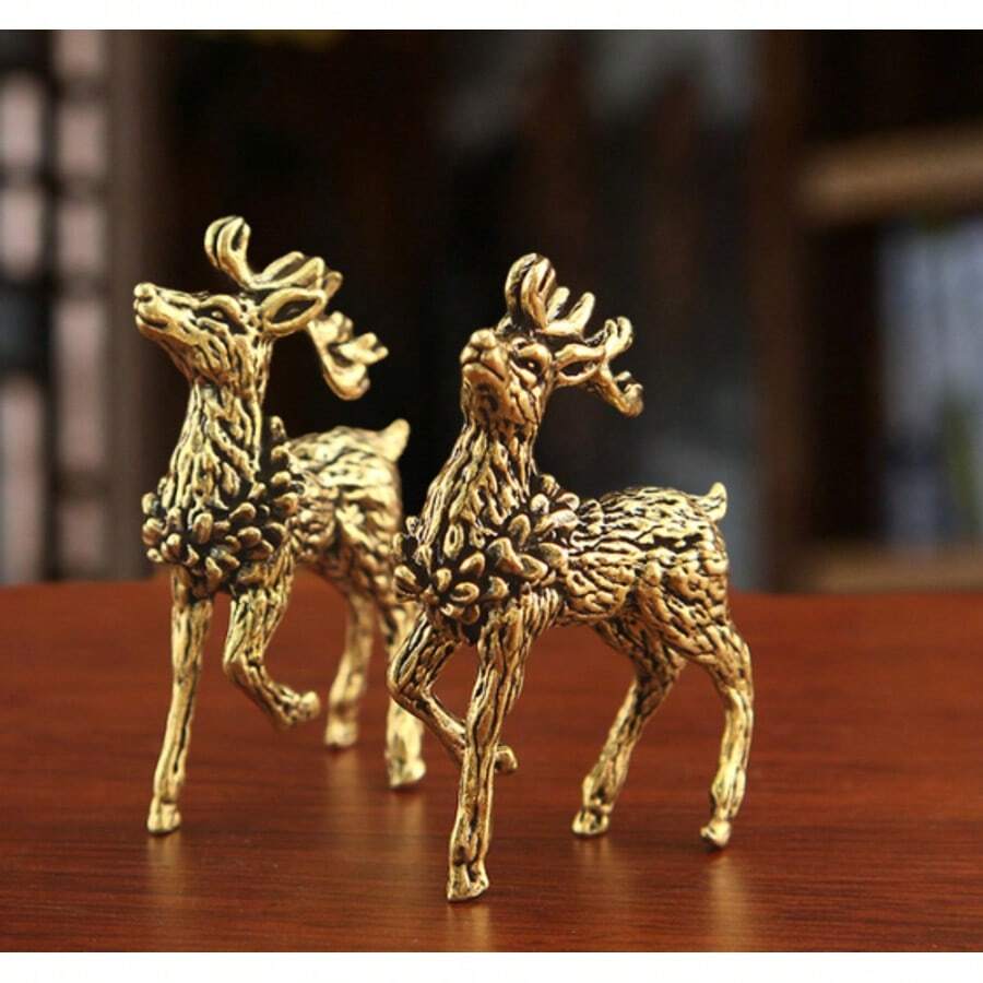 Brass Deer Small Ornament Desktop Decoration Craft Copper Animal Elk Sika Deer Figurine - A - View 1