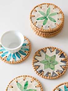 1pc/2pcs Lightweight Luxury Woven Colorful Shell Coasters, Natural Pearl Mother-Of-Pearl Heat Resistant Insulation Pads, Anti-Scald Tea Cup & Teapot Mats, Exquisite Home Tabletop Decor, Suitable For Coffee Tables, Kitchen Dining Tables, Party Table Decorations - Multicolor - View 1