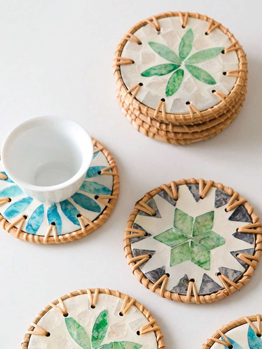 1pc/2pcs Lightweight Luxury Woven Colorful Shell Coasters, Natural Pearl Mother-Of-Pearl Heat Resistant Insulation Pads, Anti-Scald Tea Cup & Teapot Mats, Exquisite Home Tabletop Decor, Suitable For Coffee Tables, Kitchen Dining Tables, Party Table Decorations - Multicolor - View 1