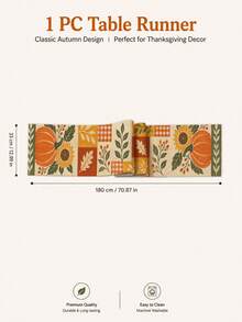 180 X 35cm Pumpkin Table Runner, 3 Green Plant Pattern Options With White Pumpkin, Sunflower Or Acorn, Vintage Country Patchwork Style, Autumn Harvest Thanksgiving Home Decor, Autumn Halloween Table Decoration - Multicolor - View 16