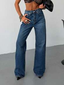 SQUALO Urban Edge High-Waist Distressed Wide Leg White Jeans - Blue - View 3