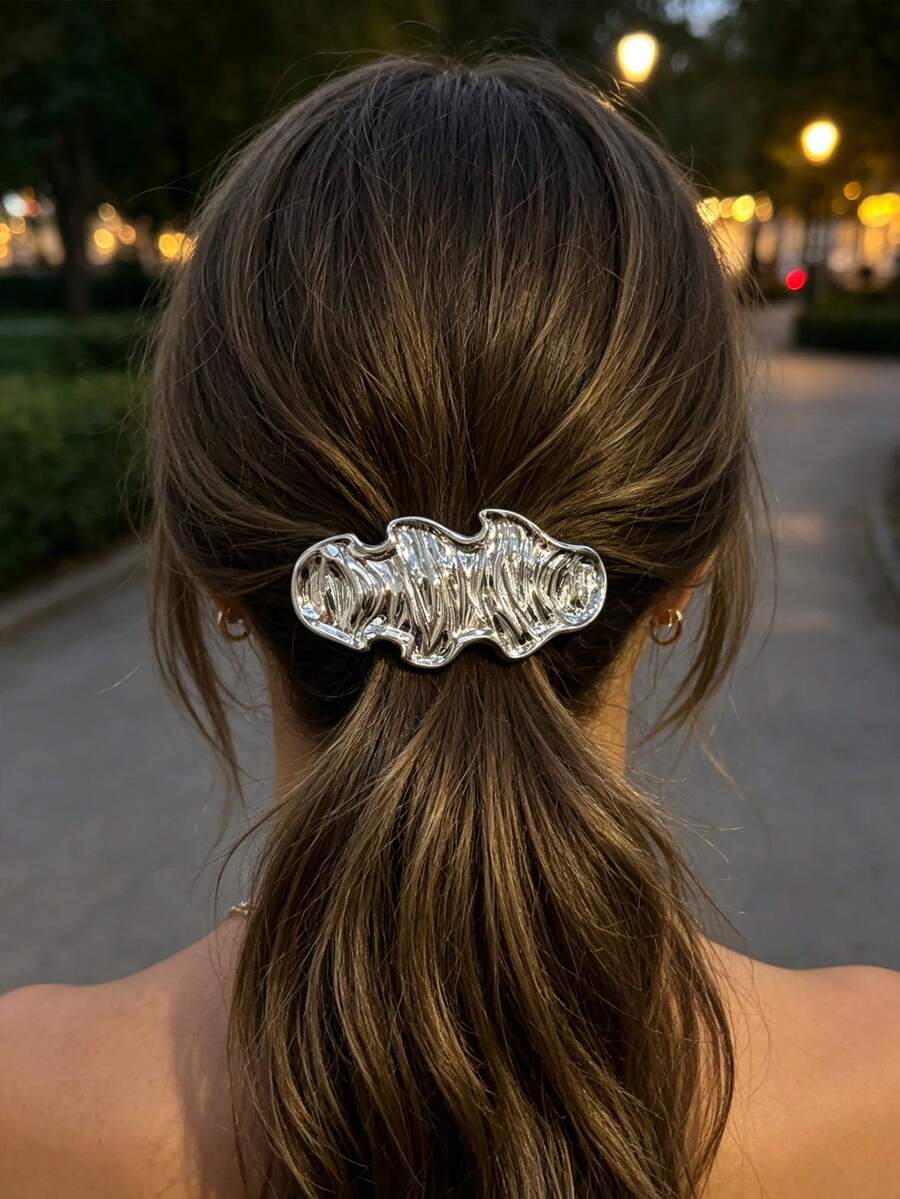 1pc Metal Texture Hair Barrette For Women, Irregular Wavy Wave Spring Hair Clip,For Half Up Elegant Hair Accessories For Daily Party Wedding - Multicolor - View 1