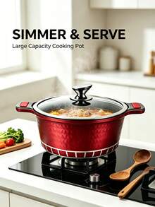 11PCS & 7PCS Red Non-Stick Cookware Set,  Kitchen Cooking Pots And Pans Set With Glass Lids,Durable Non-Stick Pan, Durable And Easy To Clean,Kitchen Cookware, Diamond Texture, Induction Compatible For Home Cooking - View 2