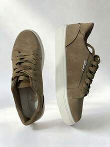Women's Low-Top Lace-Up Casual Sports Shoes, Solid Color, Outdoor Wear - Khaki - View 2