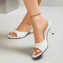 Women's Casual Leather Sandals, Minimalist Open Toe Slip-On Flat Heeled Slippers, Versatile For Beach & Home Wear - White - View 5