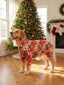 1 PC Piyama Anjing Natal - Romper Hewan Peliharaan Lembut Hangat dan Elastis Tinggi dengan Cakupan Penuh, Jumpsuit Pelindung Anti Jilat & Serangga untuk Anjing Kecil Sedang Besar, Baju Anjing Motif Cetak Seluruh Tubuh Natal - Pola Kotak-kotak Natal Kartun Lucu Berwarna-warni - MultiWarna - View 7