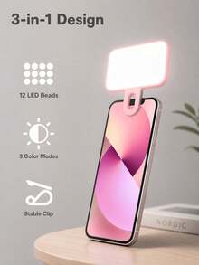 1PC Portable LED Clip On Mobile Phone Fill Light, Rechargeable, Camera Light, Mobile Phone Photography Accessories, 3 Color Temperature Adjustable Selfie Lights, Used For Live Streaming, Makeup, Video Calls, Travel, Holiday Essentials 250mAh - one-size - View 2