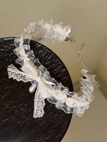 1 buah Kalung Choker Pita Renda Putih untuk Wanita Aksesori Leher Gaya Minimalis Mewah - Putih A - View 2