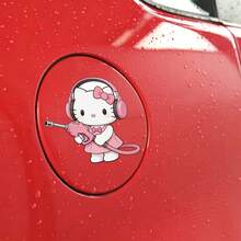 SANRIO 1pc Pink Headset Hello Kitty Car Sticker, Perfect For Fuel Tank Cap Decoration. Add Fun And Cute Vibes To Your Vehicle With This Decorative Fuel Lid Sticker, It's A Gift For Hello Kitty Fans, Also A Great Gift For Family And Friends - A - View 6