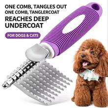 Pet Detangling Comb, Rounded Stainless Steel Teeth Pet Grooming Brush, Non-Slip Handle Dog Hair Detangling Tool, No-Scratch Comb, Used To Remove Tangles, Knots And Loose Hair, Suitable For Long And Short Haired Pets - View 2