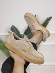 Men's Low-Top Loafers, Lace-Up Style, All-Season Outdoor Walking Casual Shoes - Khaki - View 3