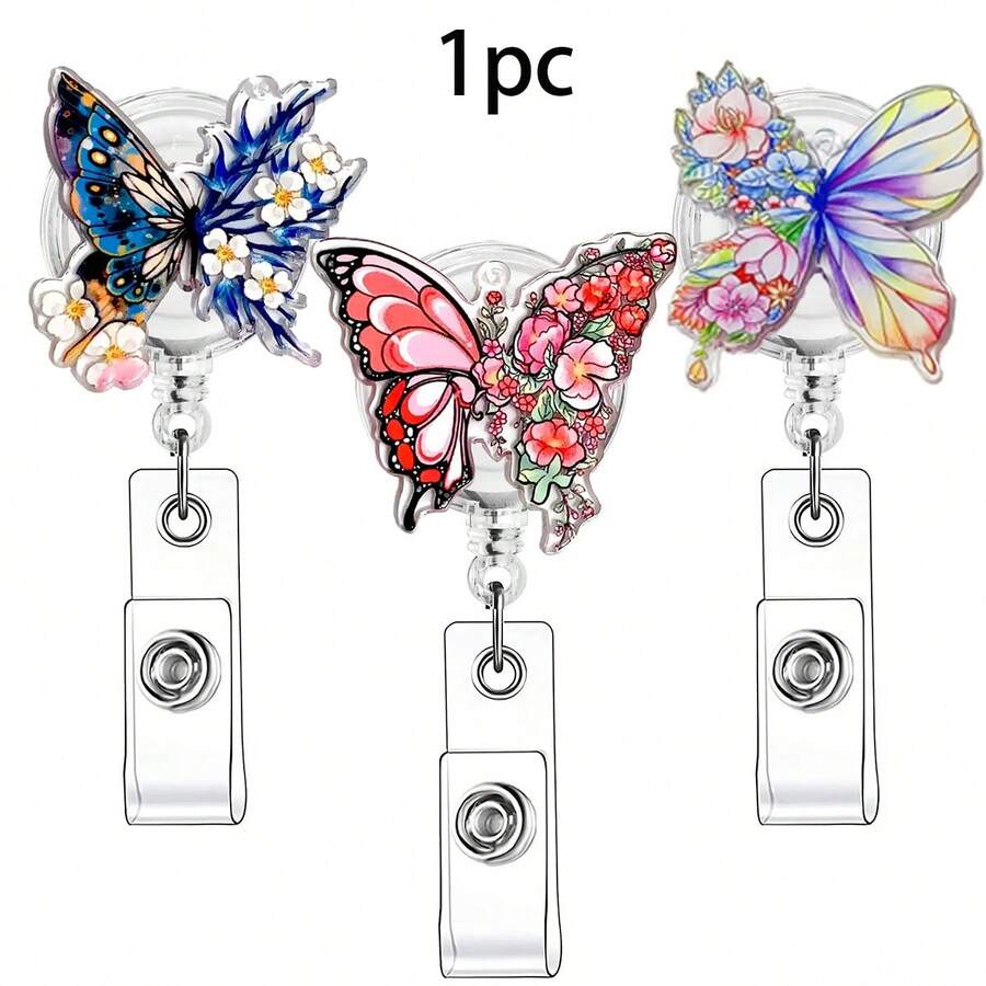 1pc Retractable And Rotatable Nurse ID Badge Reel With Lanyard Clip - Heavy-Duty Acrylic Medical ID Holder, Easy Pull Mechanism For Hospital,Office - Doctor, Nurse,Uniform Accessories - Multicolor - View 1