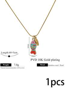 1pc Fall Decor Colorful Cartoon Fish Pendant Necklace Snake Chain With Small Fish Pearl Charms Ocean Style Clavicle Necklace Women Fall Tyle Jewelry - Necklace - View 9