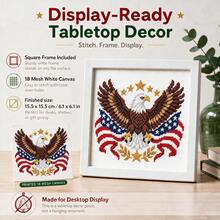 1 Set American Vintage 18 Mesh Fabric Embroidery Kit 15x15cm With Photo Frame Full Tool Set Bald Eagle Flag Pattern Handmade Cross Stitch Stress Relief DIY Wall Hanging - Multicolor - View 9