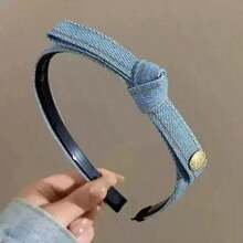 2/1pc Vintage Denim Bow Headband, Thin Edge Toothed Non-Slip Face Wash Headband, Suitable For Girls And Children Daily Commute, Work, School Wear - Multicolor - View 6