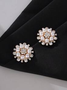 4pcs/Pack Flower-Shaped Rhinestone & Pearl High-End Metal Buttons For Wedding Decor, Clothing, Jewelry Making, DIY Shoes, Hats, Bags, Handmade Sewing Accessories - Multicolor - View 4
