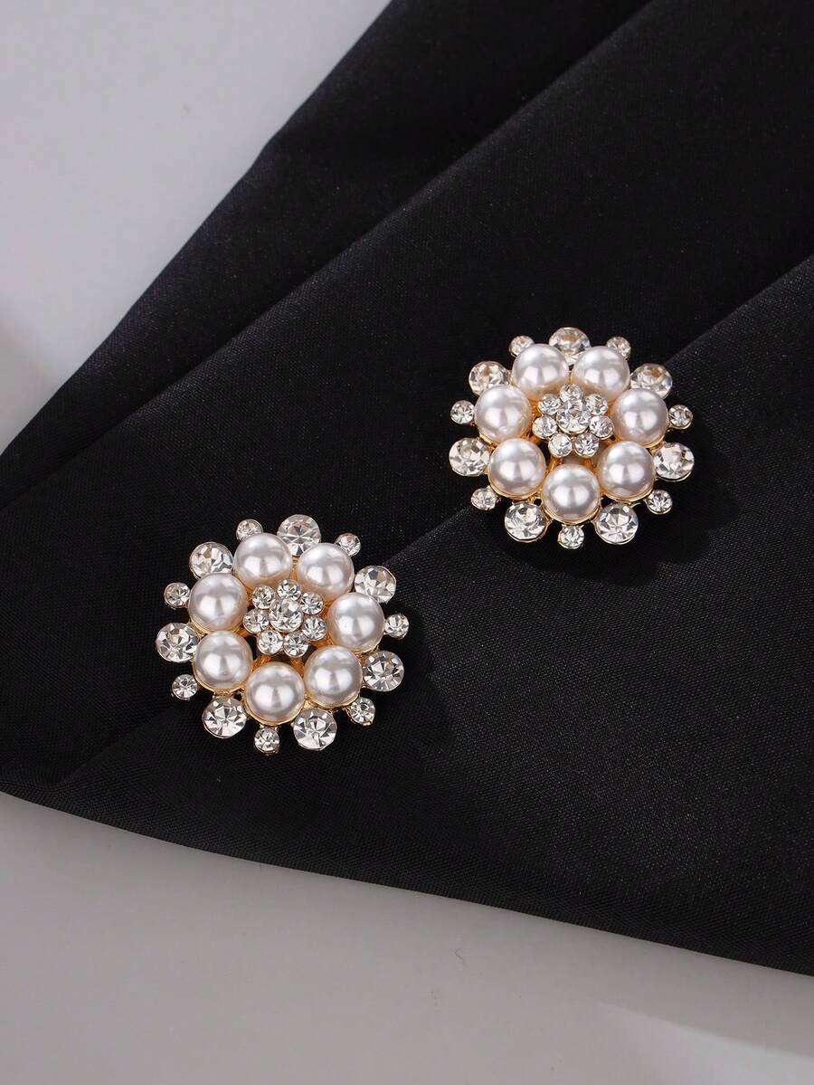 4pcs/Pack Flower-Shaped Rhinestone & Pearl High-End Metal Buttons For Wedding Decor, Clothing, Jewelry Making, DIY Shoes, Hats, Bags, Handmade Sewing Accessories