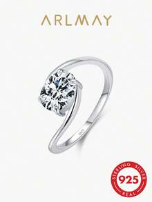 Arlmay 1pc 925 Sterling Silver Delicate Round Cubic Zirconia Line Finger Rings For Women Wedding Engagement Fine Jewelry - Silver - View 1