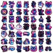 50pcs Cool Cat Neon Stickers DIY Cute Animal Cat Non-Repeating Waterproof Decorative Decals - Multicolor - View 9