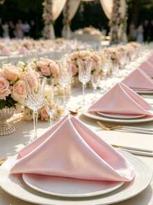 1/6/12/24/48pcs Satin Napkins 10 Colors Available, Silky Shiny Table Napkins, Durable Fabric Dinner Napkins For Wedding Banquet Party Hotel Table Decor, Foldable Cloth Napkins For Table Setting - Pink - View 5