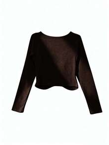 Korean Style Niche Exquisite 3D Ruffle Trim Long Sleeve T-Shirt For Women, Unique Inner Layer Top - Brown - View 2